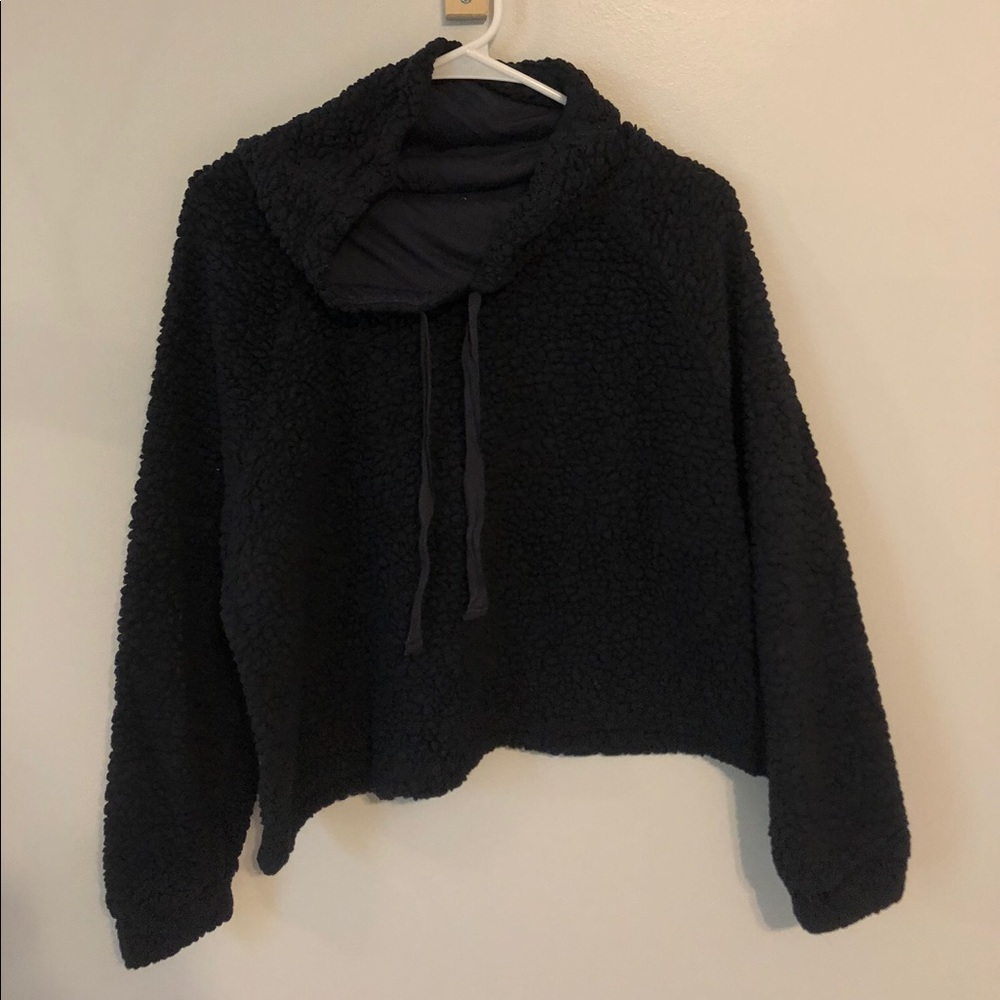 Navy Blue Sherpa Crop Top